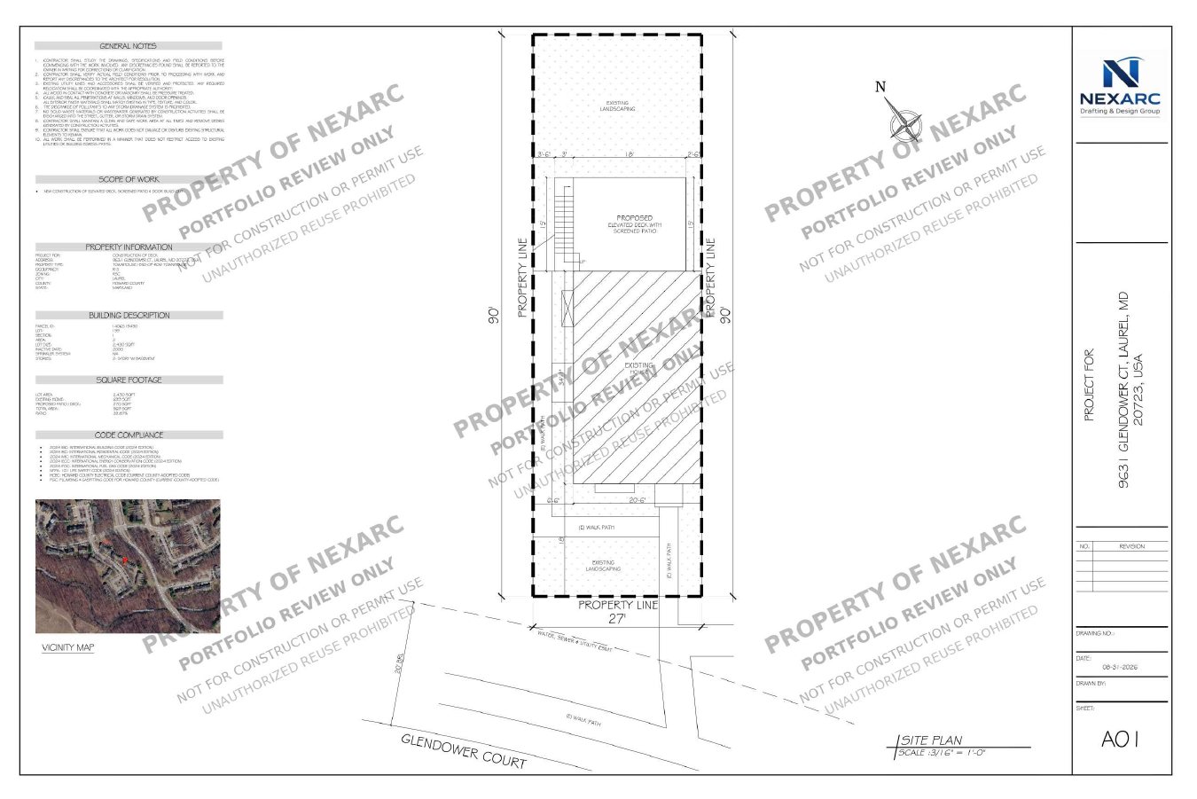 Proposed elevated deck and screened patio architectural layouts