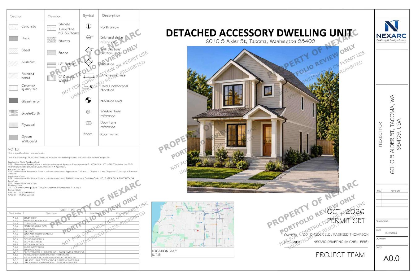 Architectural floor plans for Tacoma garage-to-ADU conversion